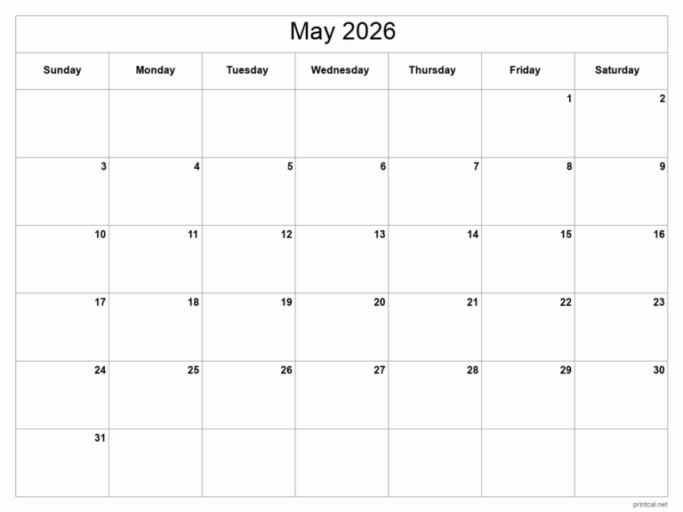 Printable May 2026 Calendar Free Printable Calendars