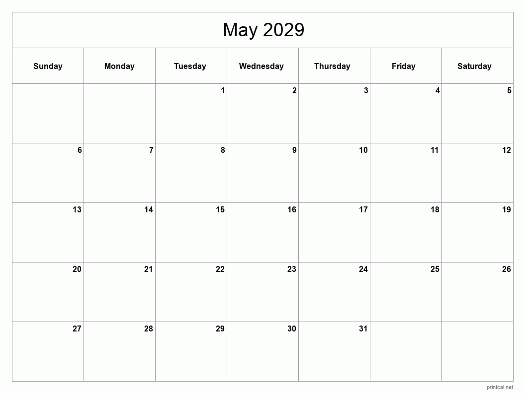 Printable May 2029 Calendar Free Printable Calendars