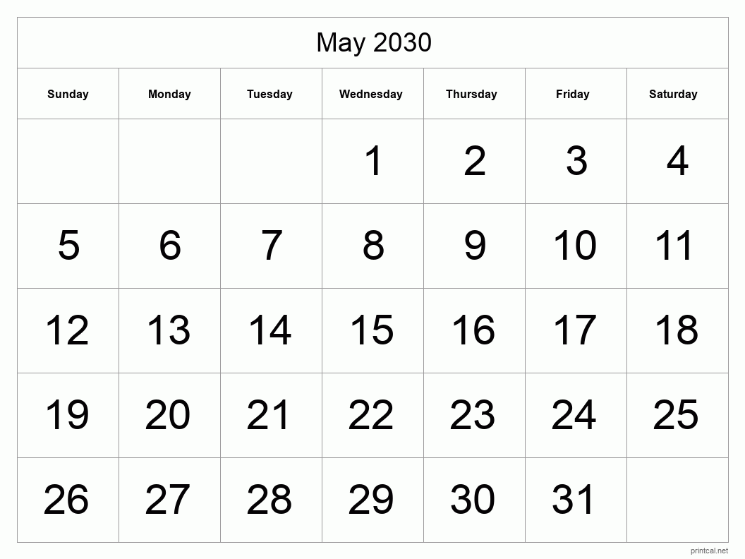 Printable May 2030 Calendar Free Printable Calendars