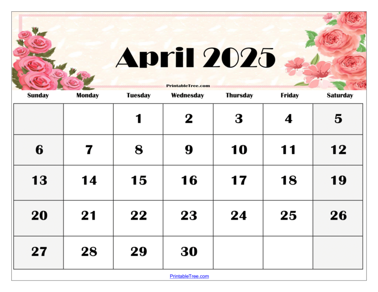 Printable Monthly Calendar April 2025 Aria Cameronn