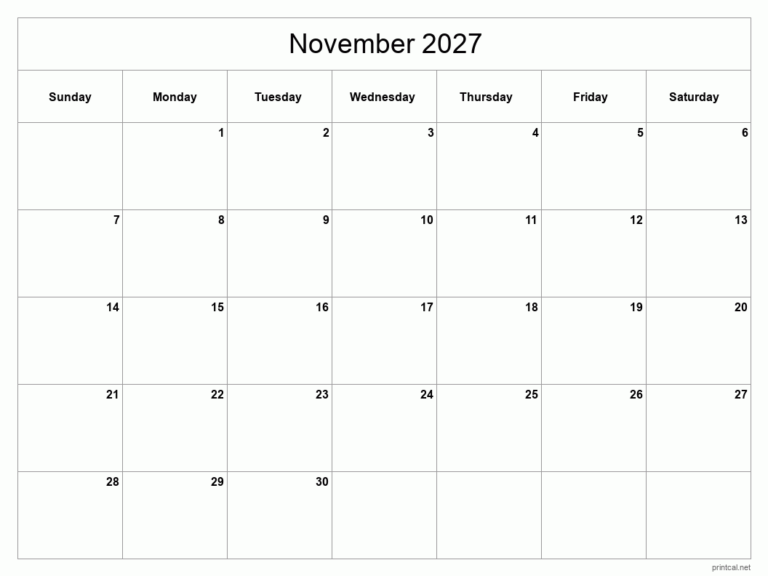 Printable November 2027 Calendar Free Printable Calendars