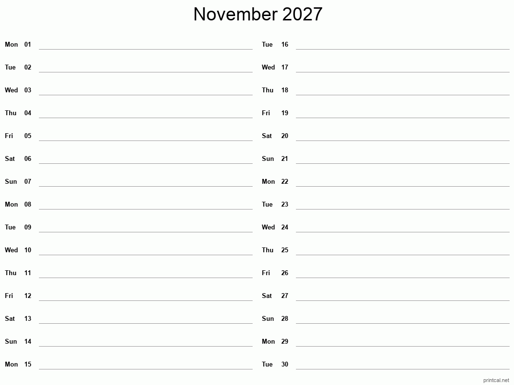Printable November 2027 Calendar Free Printable Calendars