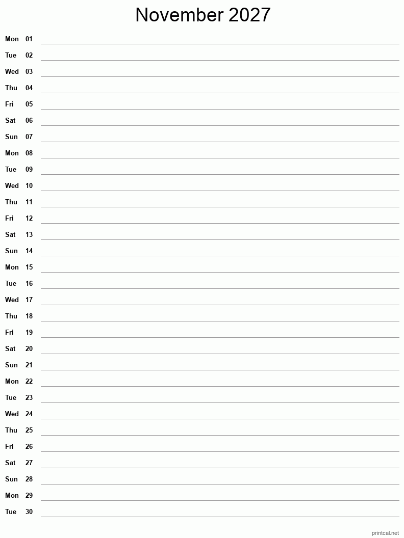 Printable November 2027 Calendar Free Printable Calendars