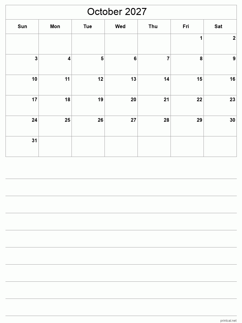 Printable October 2027 Calendar Free Printable Calendars