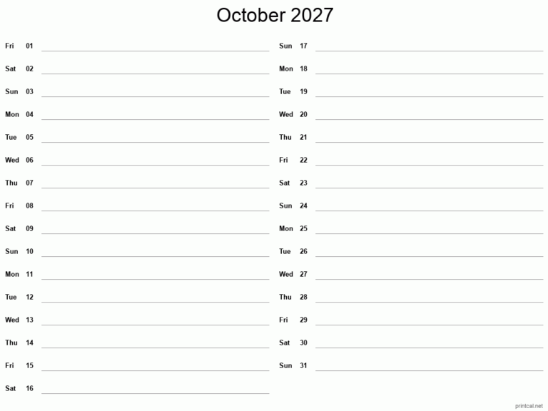 Printable October 2027 Calendar Free Printable Calendars
