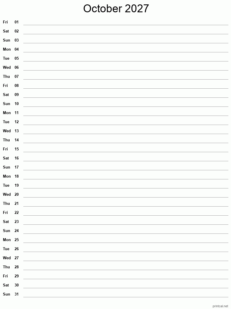Printable October 2027 Calendar Free Printable Calendars