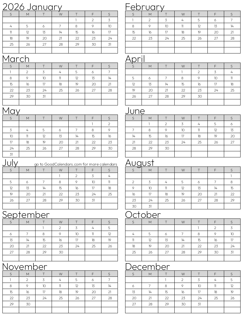 Select A Style For Your 2026 Calendar In Portrait