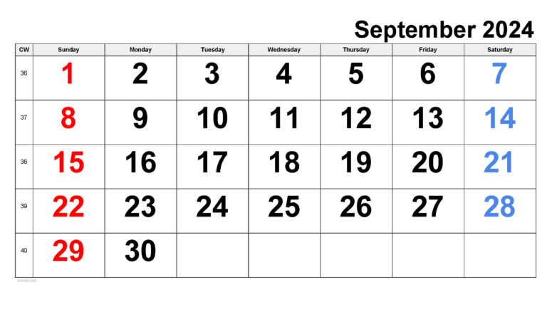 Sept 2024 Printable Calendar Calendar 2024 In English