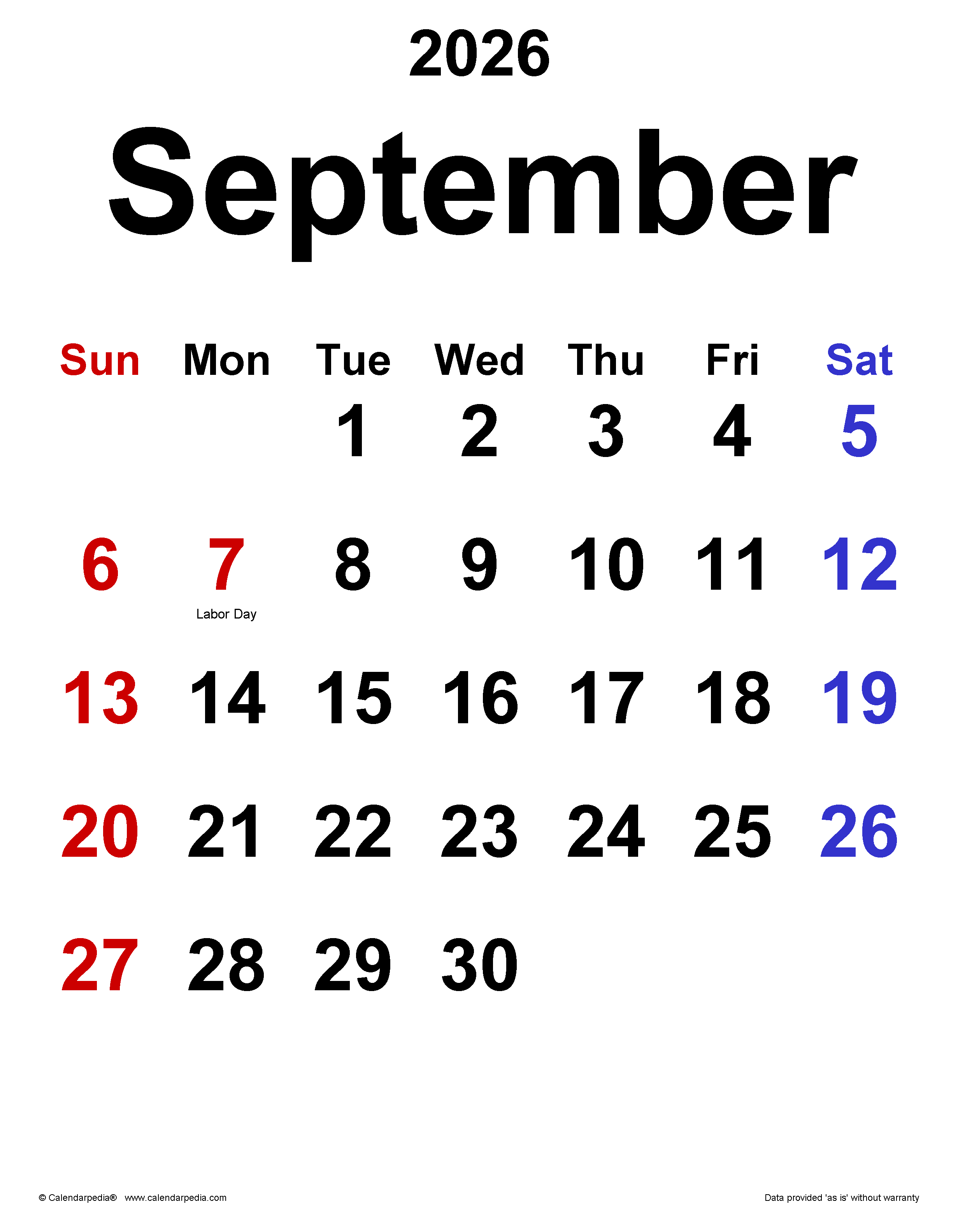 September 2026 Calendar Templates For Word Excel And PDF