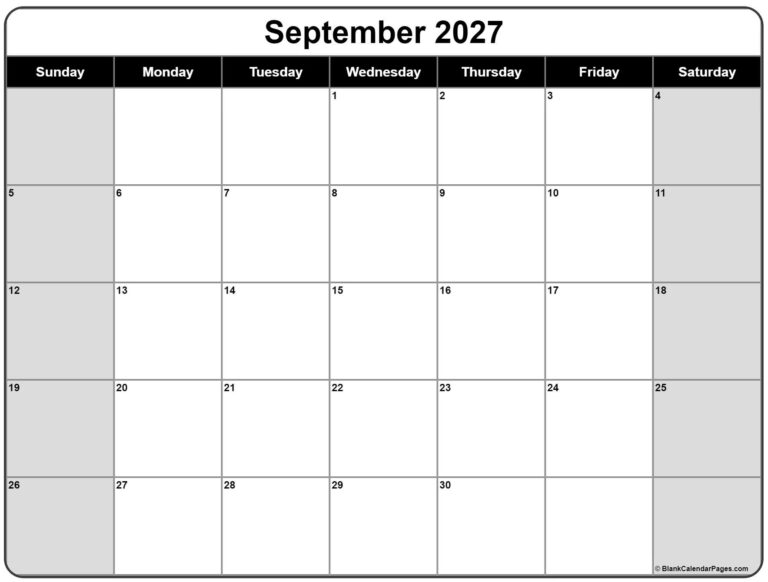 September 2027 Calendar Free Printable Calendars
