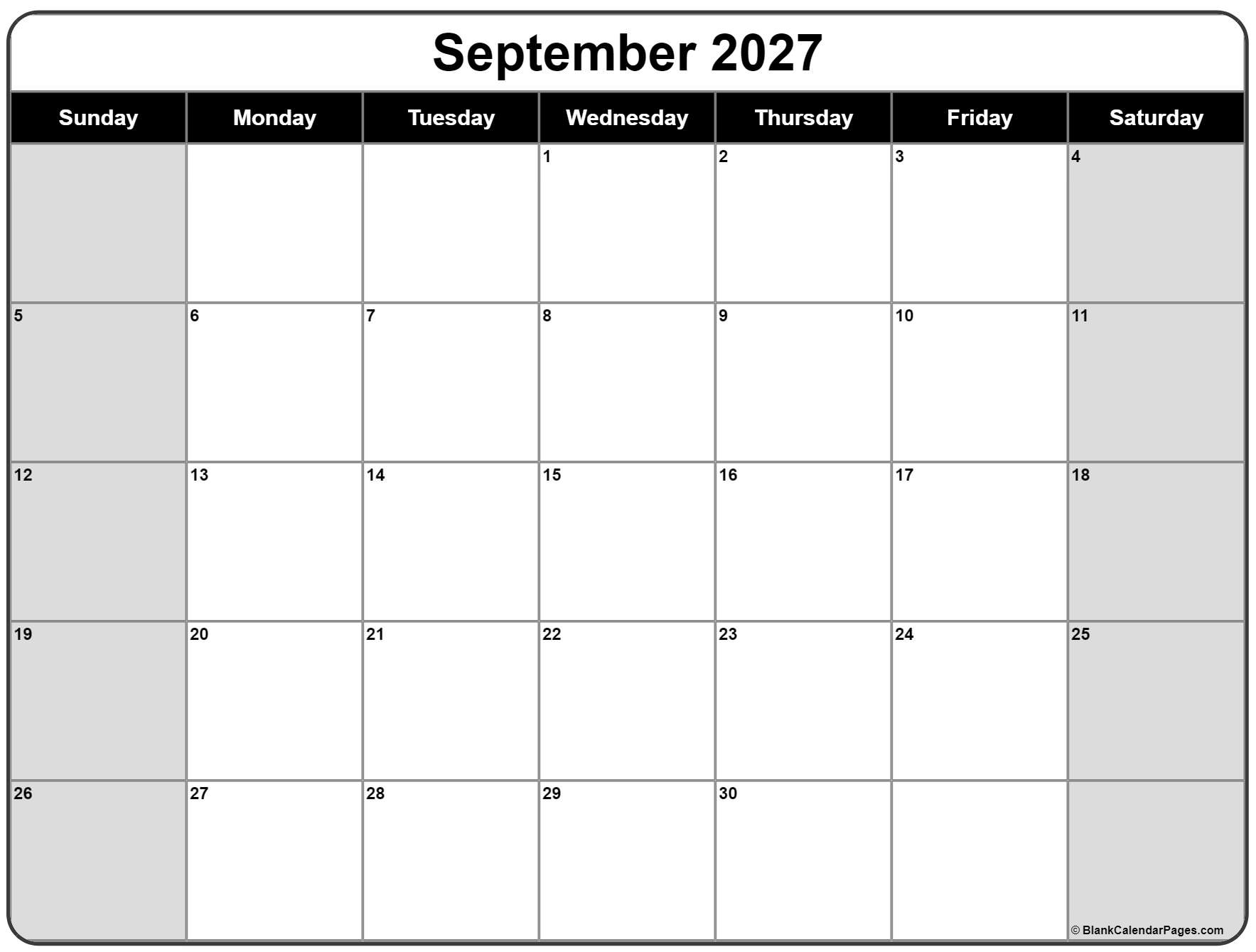 September 2027 Calendar Free Printable Calendars