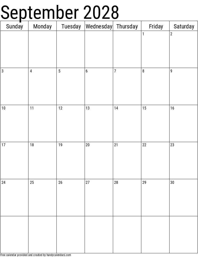 September 2028 Calendar Handy Calendars