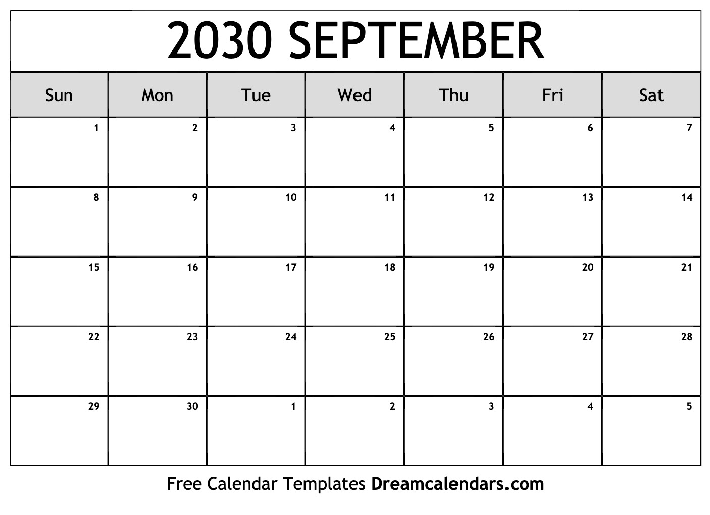 September 2030 Calendar Free Printable With Holidays And Observances