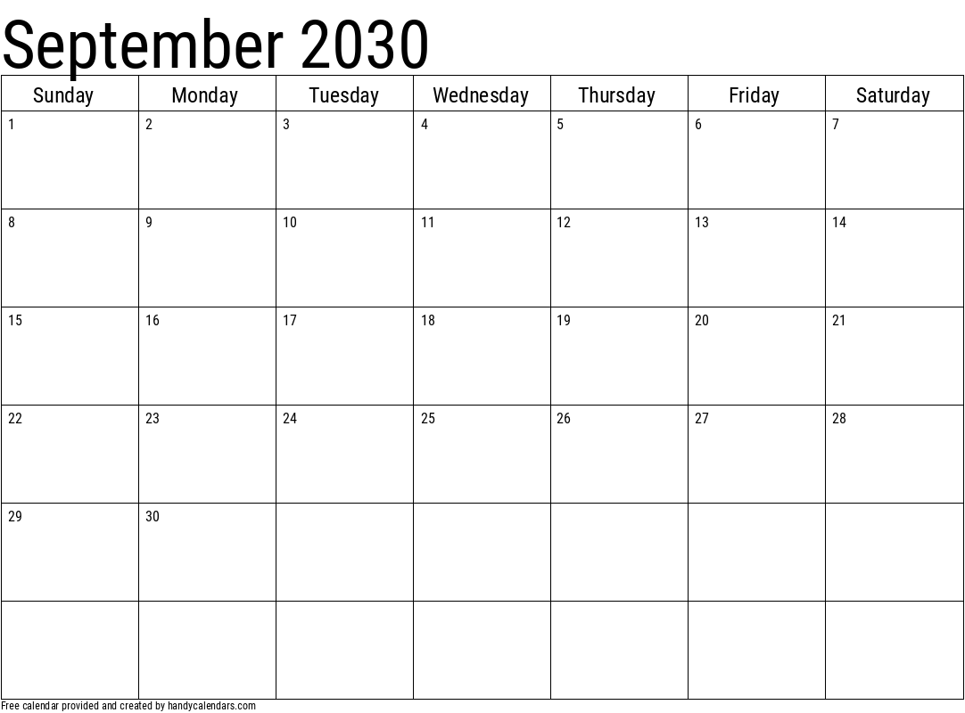 September 2030 Calendar Handy Calendars