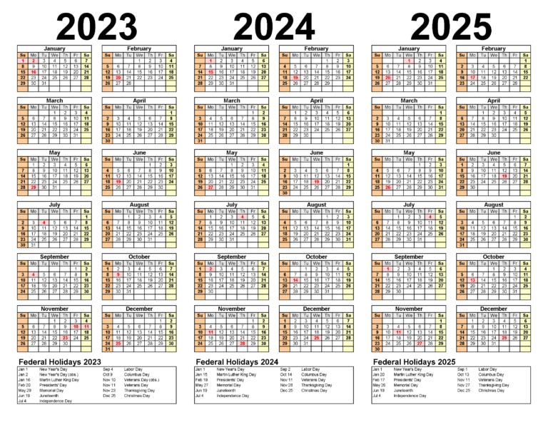 Three Year Calendars Templates 2023 2024 2025 Calendar Printables 
