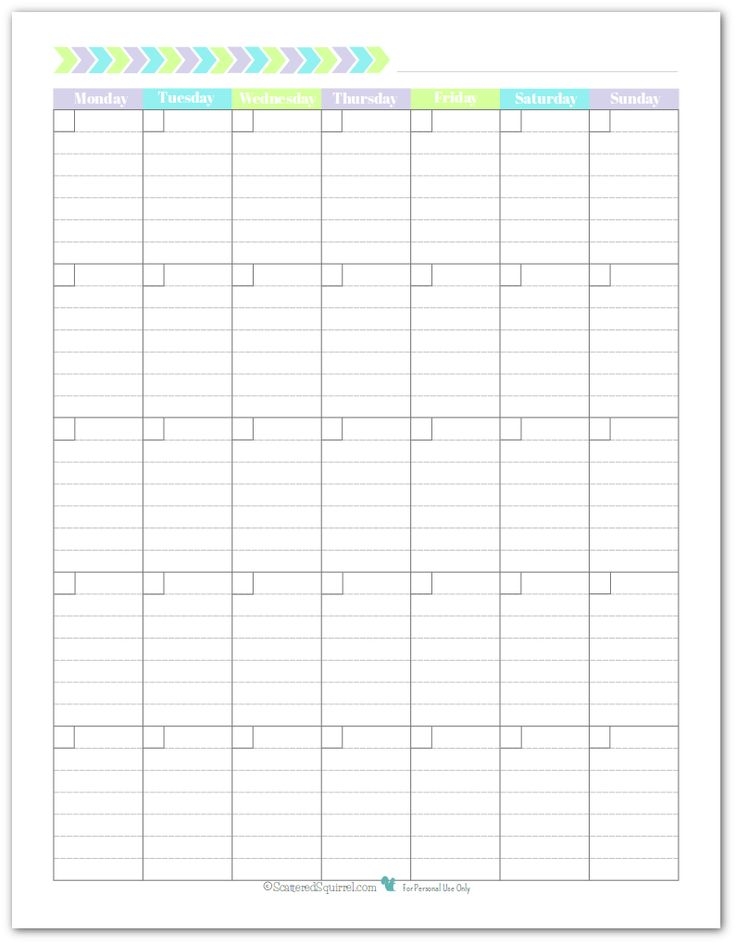 Vertical Monthly Calendar Printable